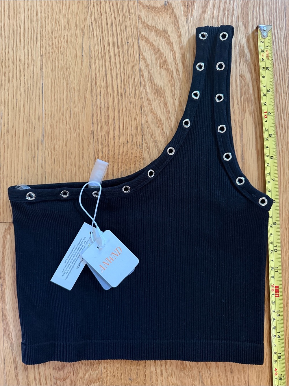 ANWND One-Shoulder Black Eyelet Crop Top